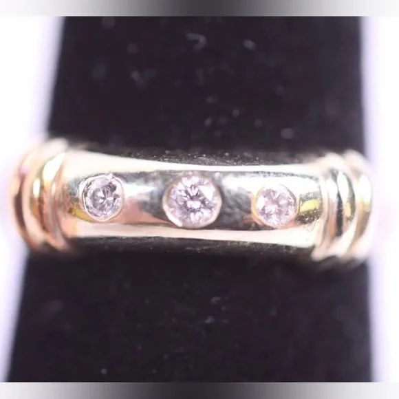 David Yurman Metro Two-Tone Diamond Ring 14K Gold 925 Sterling Cable Band (R719) - Picture 3 of 7